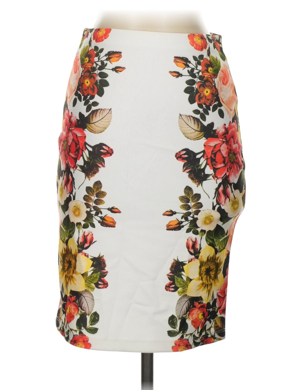 Forever 21 White Floral Pencil Skirt with Red, Pink & Yellow Floral